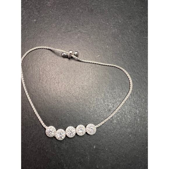 Sterling Silver CZ Halo Bolo Bracelet Adjustable Sparkle Slider Bracelet - Picture 5 of 15